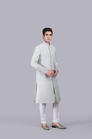 PISTACHIO MUGA SILK THREAD WORK SHERWANI