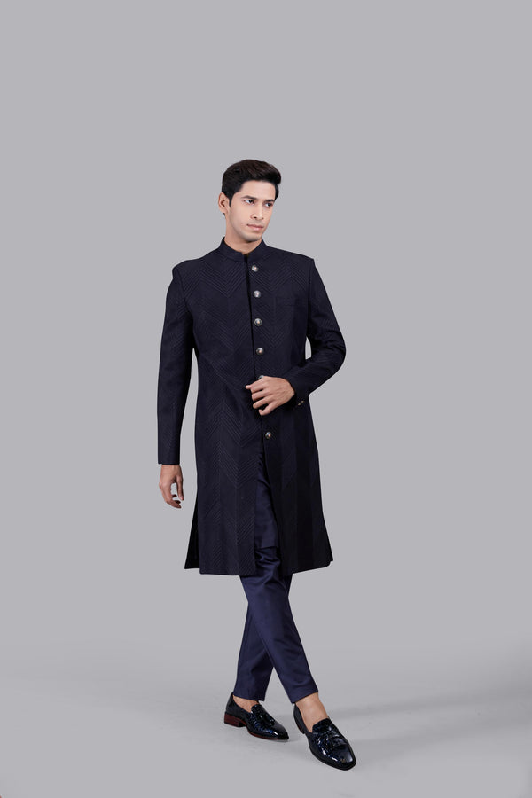 NAVY BLUE MATKA SILK DHAGAI WORK INDO WESTERN