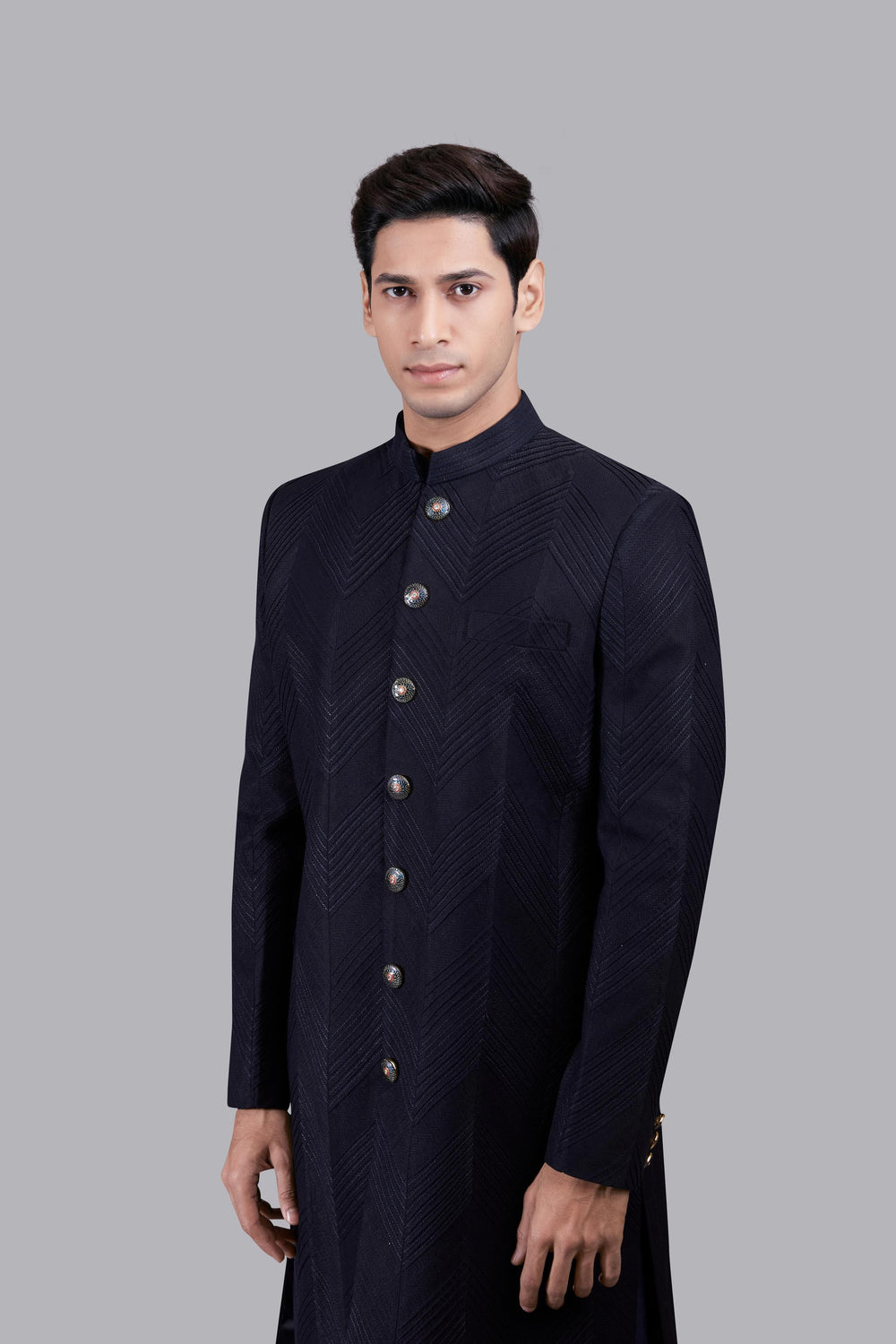 NAVY BLUE MATKA SILK DHAGAI WORK INDO WESTERN