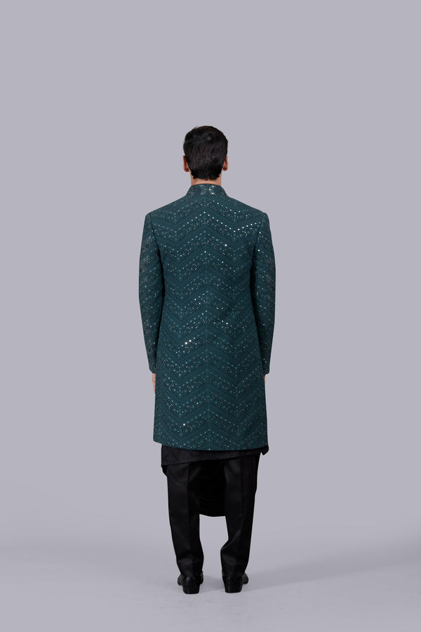 GREEN MODAL SILK THREAD WORK INDO WESTERN