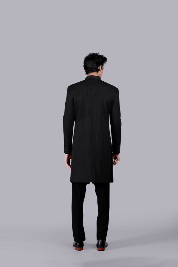 BLACK ITALIAN WOOL CUTDANA WORK  INDO WESTERN