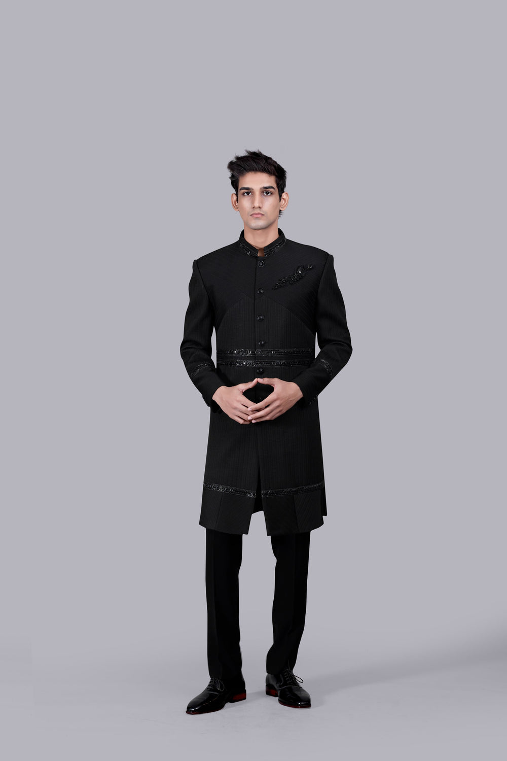 BLACK ITALIAN WOOL CUTDANA WORK  INDO WESTERN