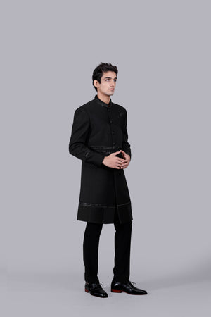 BLACK ITALIAN WOOL CUTDANA WORK  INDO WESTERN