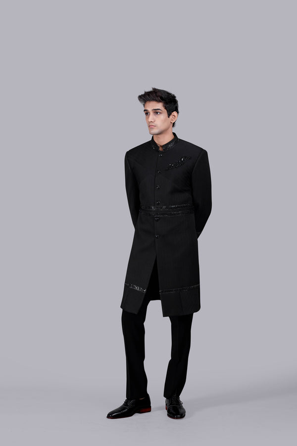 BLACK ITALIAN WOOL CUTDANA WORK  INDO WESTERN