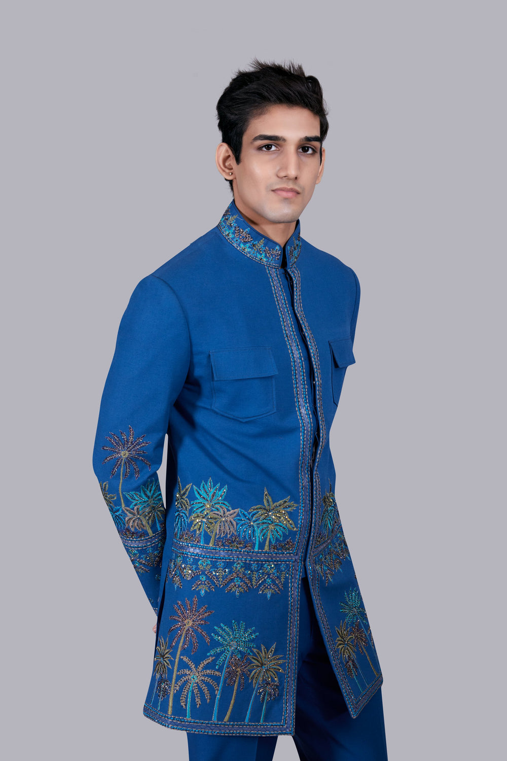 BLUE ITALIAN COTTON THREAD WORK INDO WESTERN