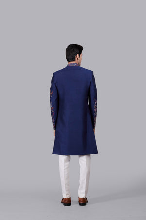 BLUE BHAGALPURI SILK INDOWESTERN