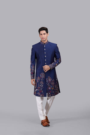 BLUE BHAGALPURI SILK INDOWESTERN