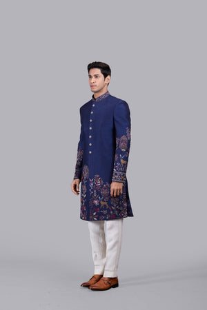 BLUE BHAGALPURI SILK INDOWESTERN