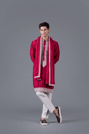 Red Reverie Exquisite Linen Silk Kurta Set