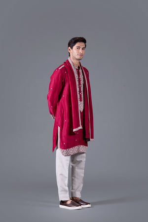 Red Reverie Exquisite Linen Silk Kurta Set