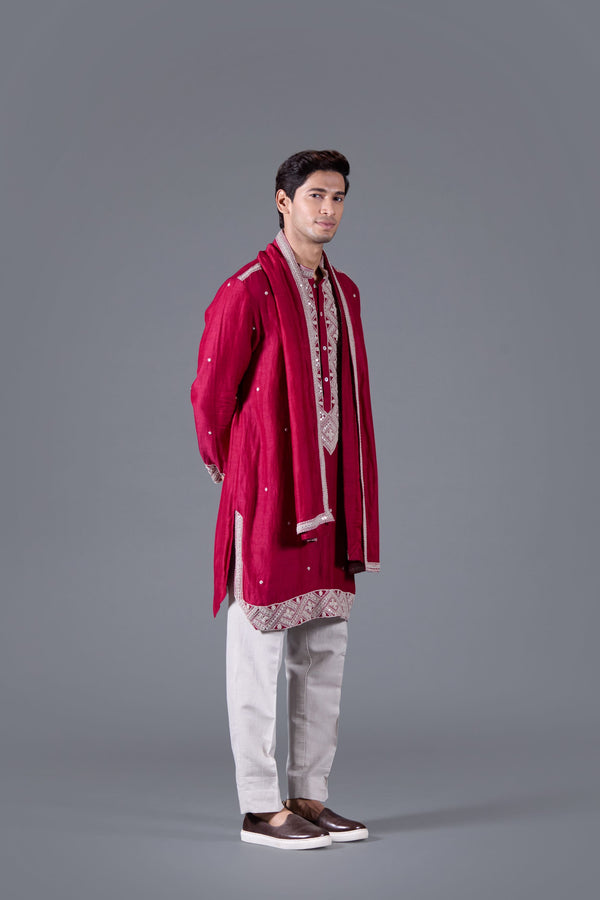 Red Reverie Exquisite Linen Silk Kurta Set