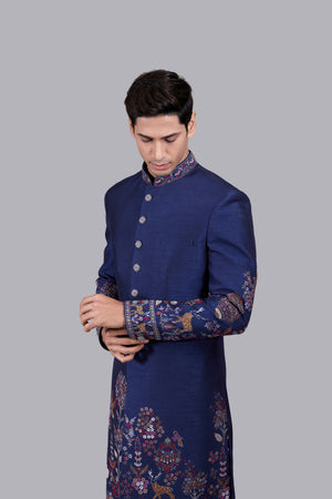 BLUE BHAGALPURI SILK INDOWESTERN