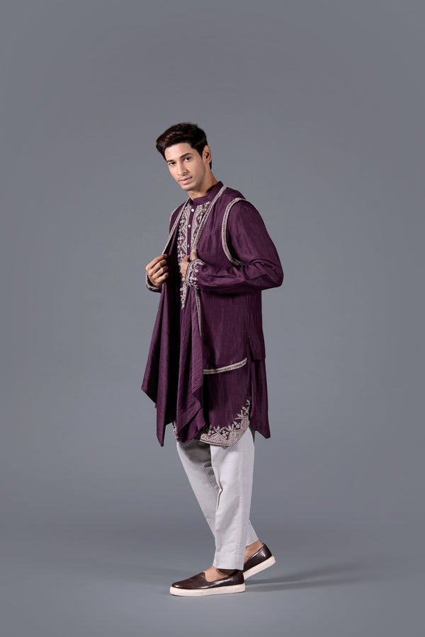 Imperial Violet Handwoven Ethnic Kurta Set