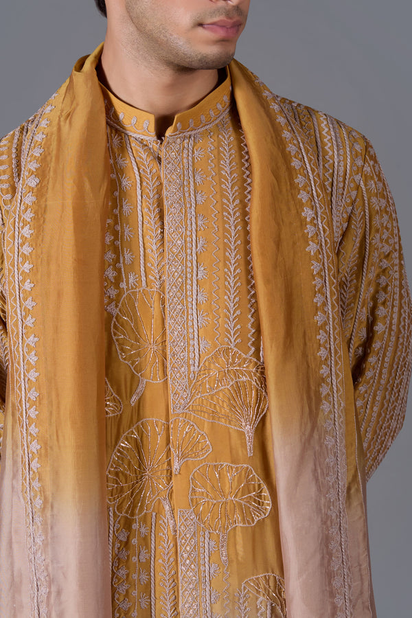 Zarwaan Gold – Mustard Yellow Linen Silk Kurta Set