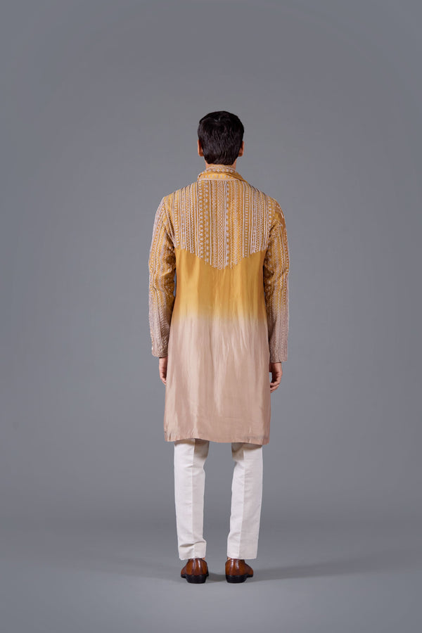 Zarwaan Gold – Mustard Yellow Linen Silk Kurta Set