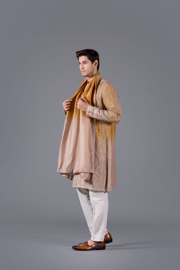 Zarwaan Gold – Mustard Yellow Linen Silk Kurta Set