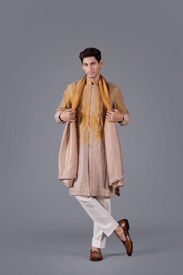 Zarwaan Gold – Mustard Yellow Linen Silk Kurta Set