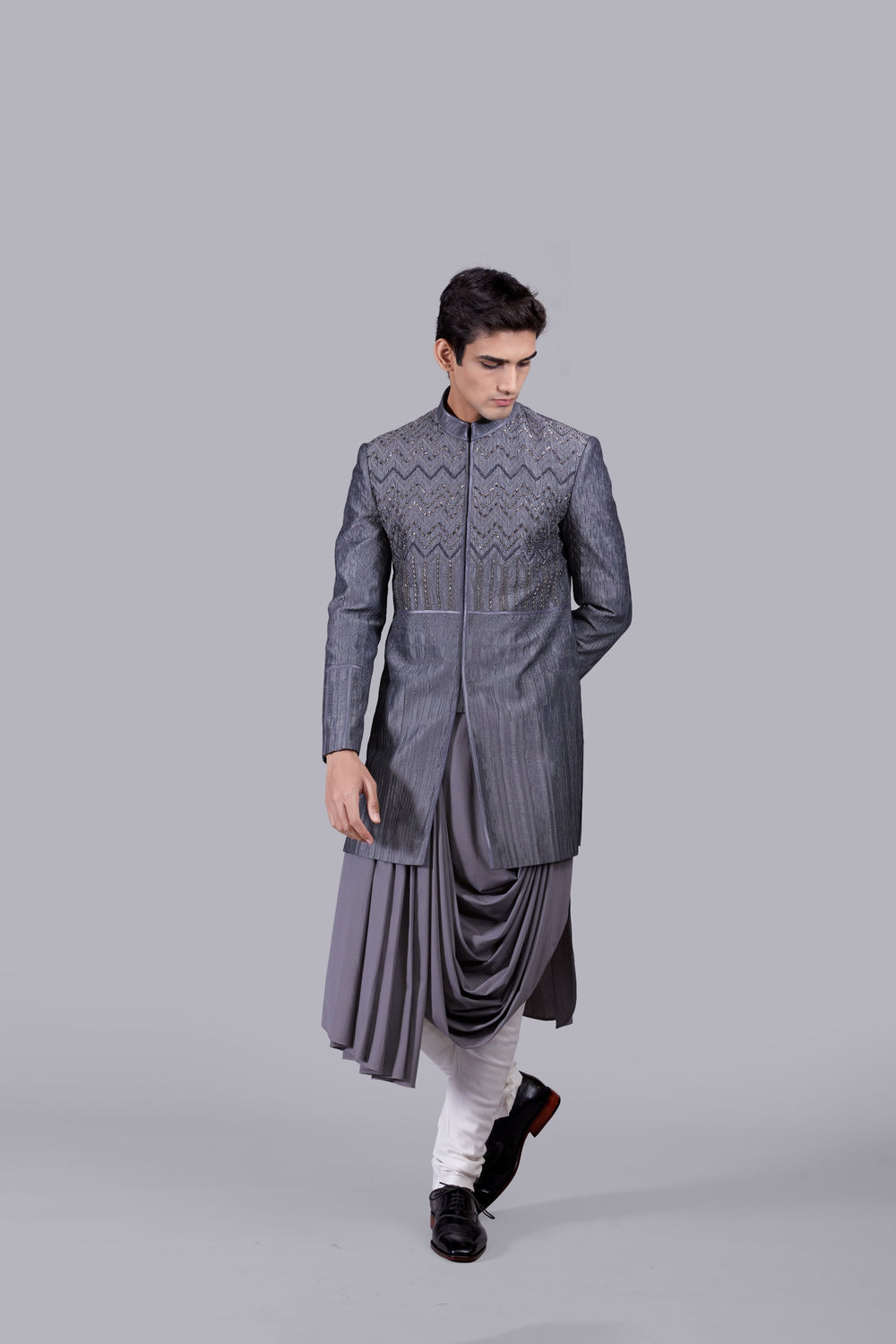 GREY LYCRA HAND WORK INDO WESTERN