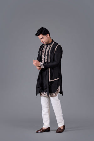 Noir Majesty Black Linen Silk Kurta