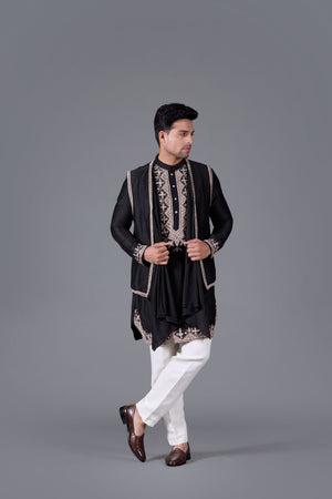 Noir Majesty Black Linen Silk Kurta