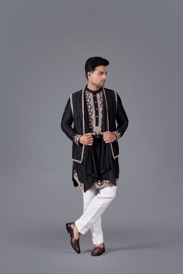 Noir Majesty Black Linen Silk Kurta