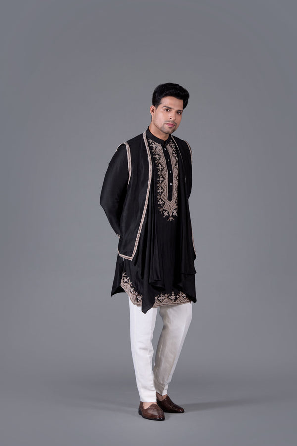 Noir Majesty Black Linen Silk Kurta