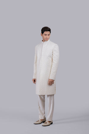 OFF WHITE ITALIAN WOOL HAND WORK INDO WESTERN