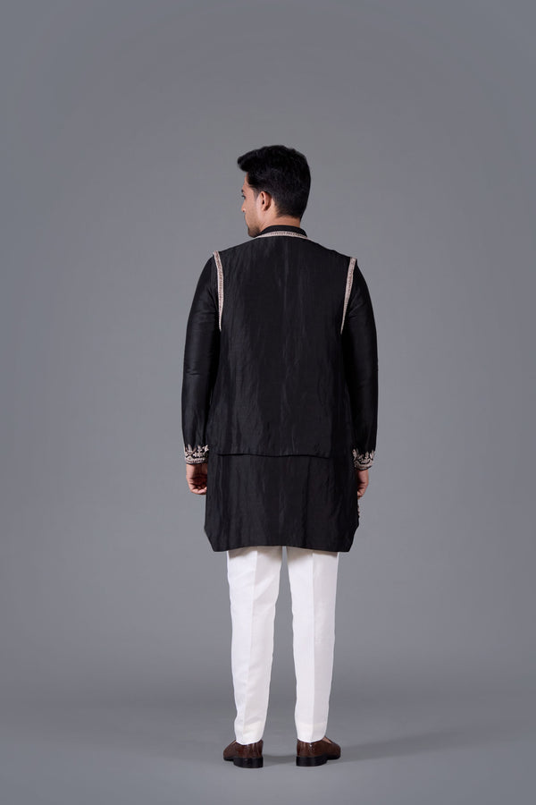 Noir Majesty Black Linen Silk Kurta