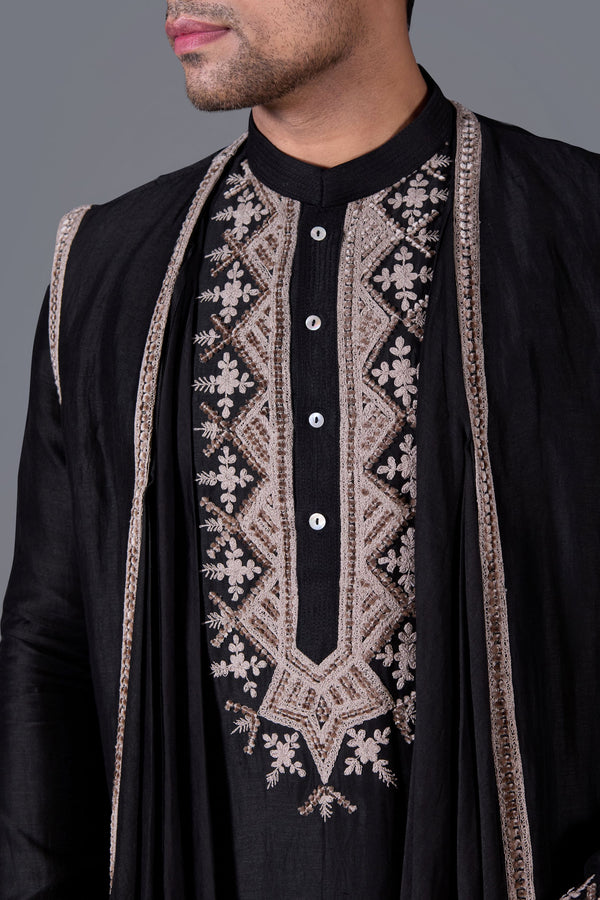 Noir Majesty Black Linen Silk Kurta