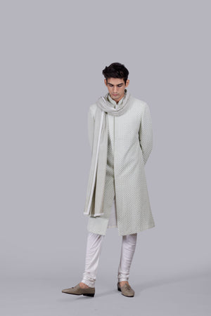 PISTACHIO PURE SILK THREAD WORK SHERWANI