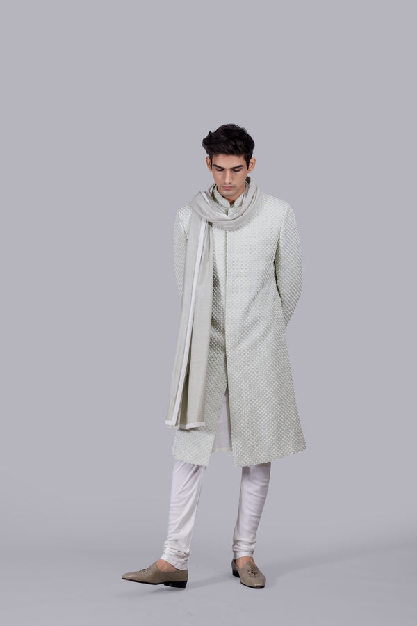 PISTACHIO PURE SILK THREAD WORK SHERWANI