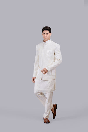 CREAM TISSUE SILK THREAD WORK INDO WESTERN