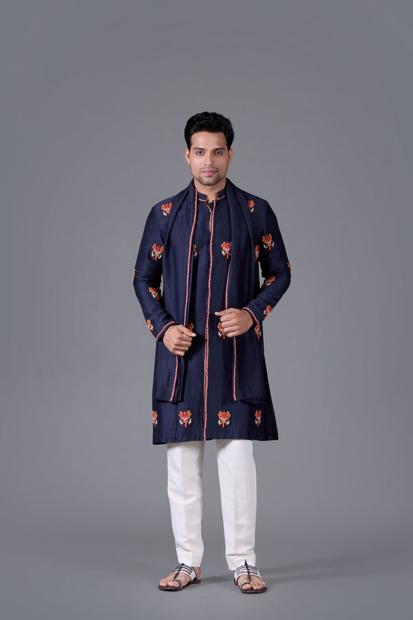 Celestial Navy Linen Silk Kurta Set