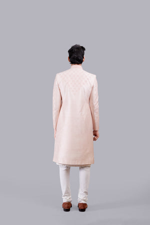 PEACH CHANDERI SILK DIAMOND WORK INDO WESTERN