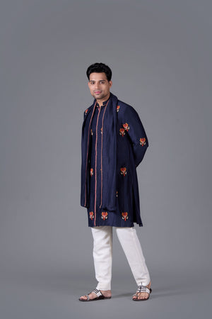 Celestial Navy Linen Silk Kurta Set