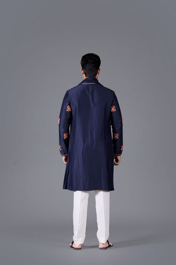 Celestial Navy Linen Silk Kurta Set