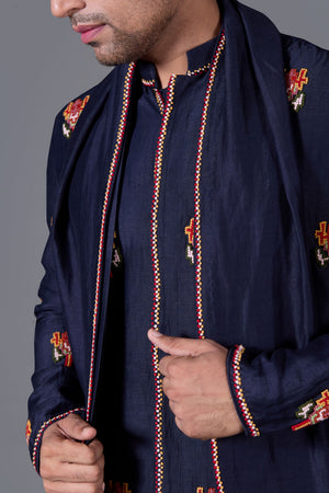 Celestial Navy Linen Silk Kurta Set