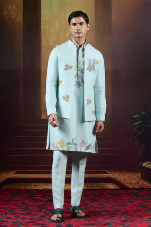 Seraphic Bloom  Hand-Painted Raw Silk Bundi Ensemble