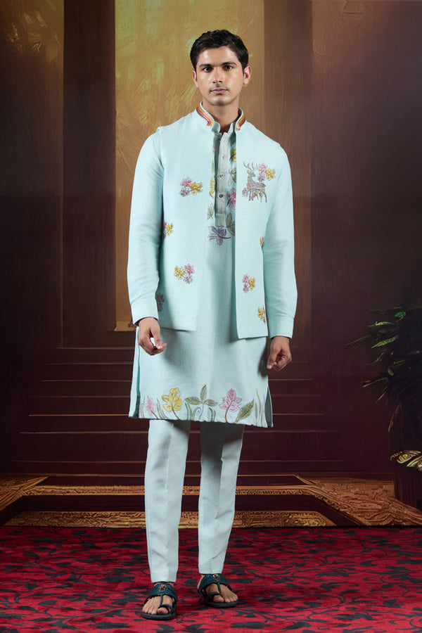 Seraphic Bloom  Hand-Painted Raw Silk Bundi Ensemble