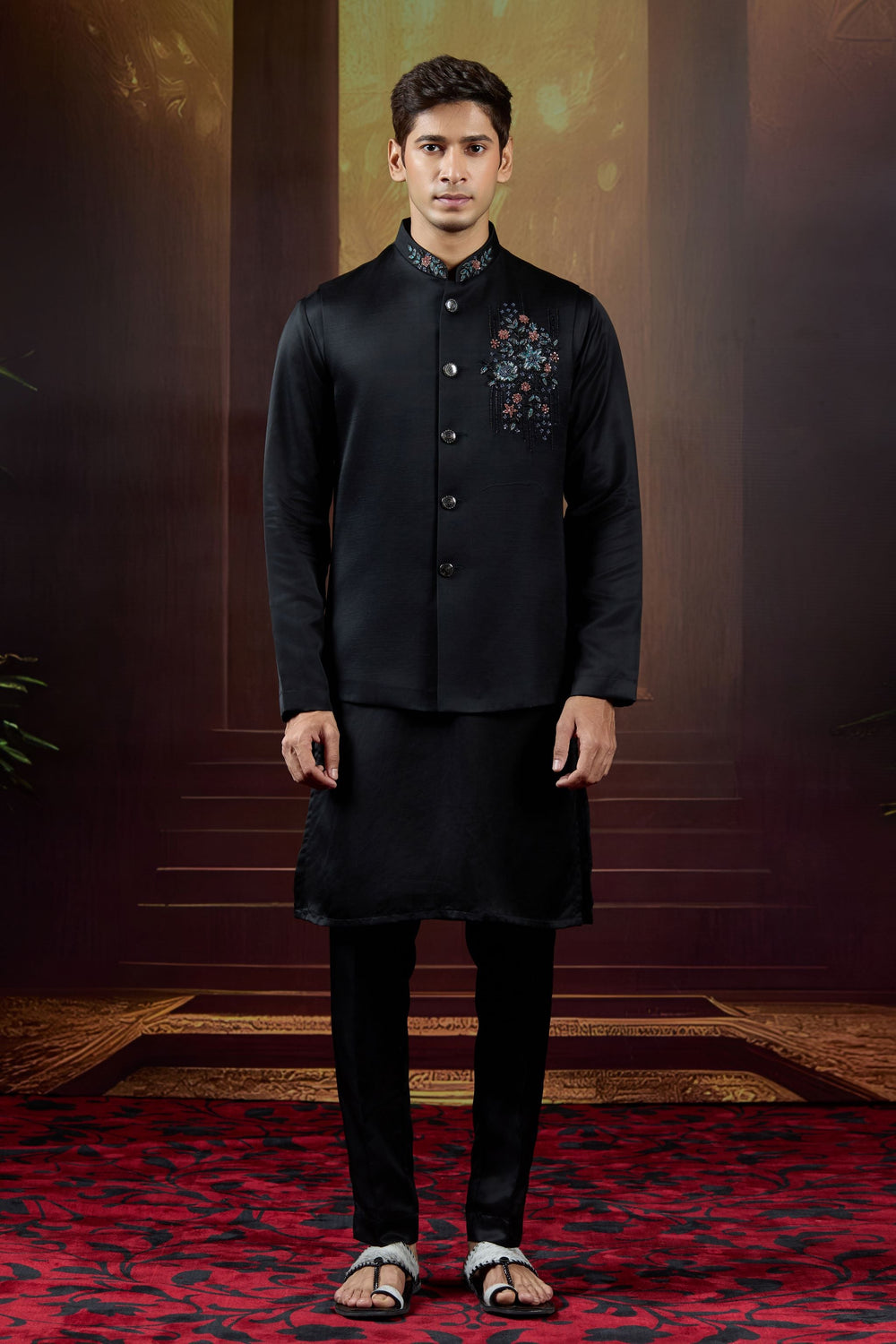 Noir Dynasty  Silk Bundi Set with Cutdana & Pearl Embellishments