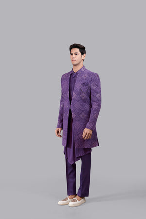 PURPLE PURE GEORGETTE THREAD WORK INDO WESTERN