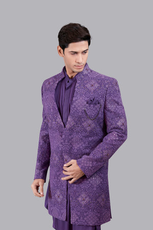 PURPLE PURE GEORGETTE THREAD WORK INDO WESTERN