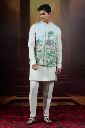 Verdant Royale  Handpainted Linen Bundi Set with Embellishments