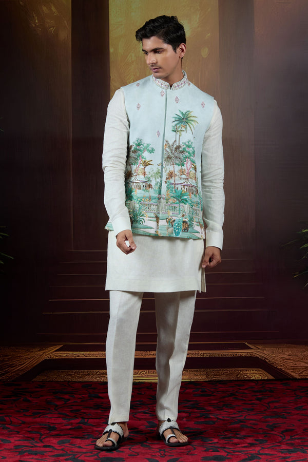 Verdant Royale  Handpainted Linen Bundi Set with Embellishments