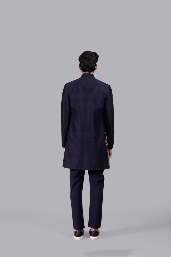 NAVY BLUE RAW SILK ZARDOSI WORK INDO WESTERN