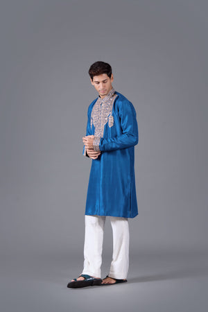 Azure Opulence Linen Silk Kurta