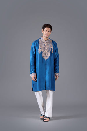 Azure Opulence Linen Silk Kurta