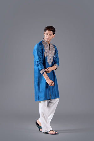 Azure Opulence Linen Silk Kurta