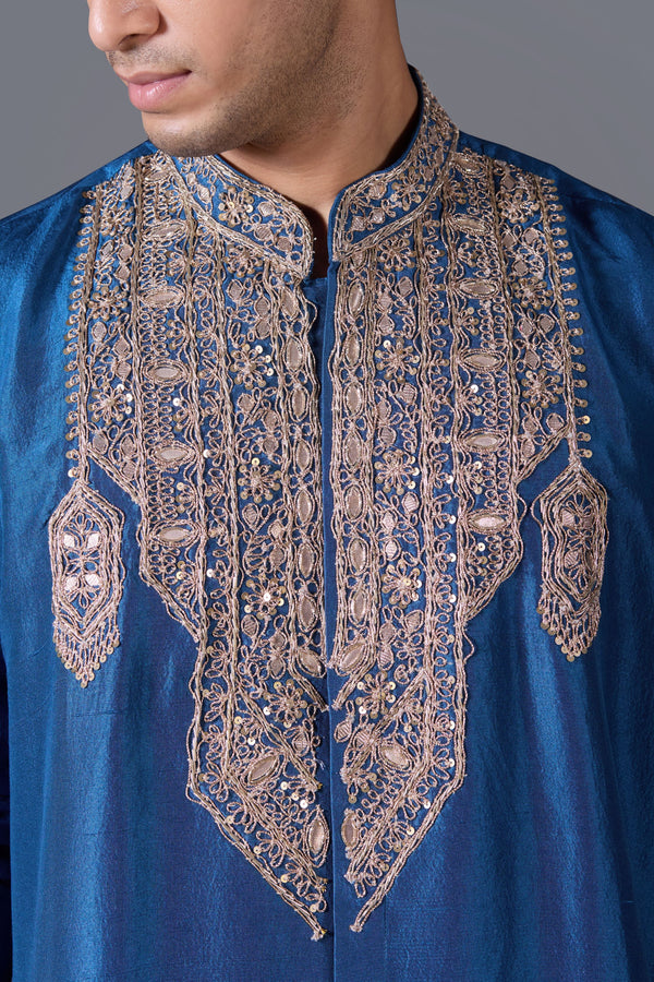 Azure Opulence Linen Silk Kurta