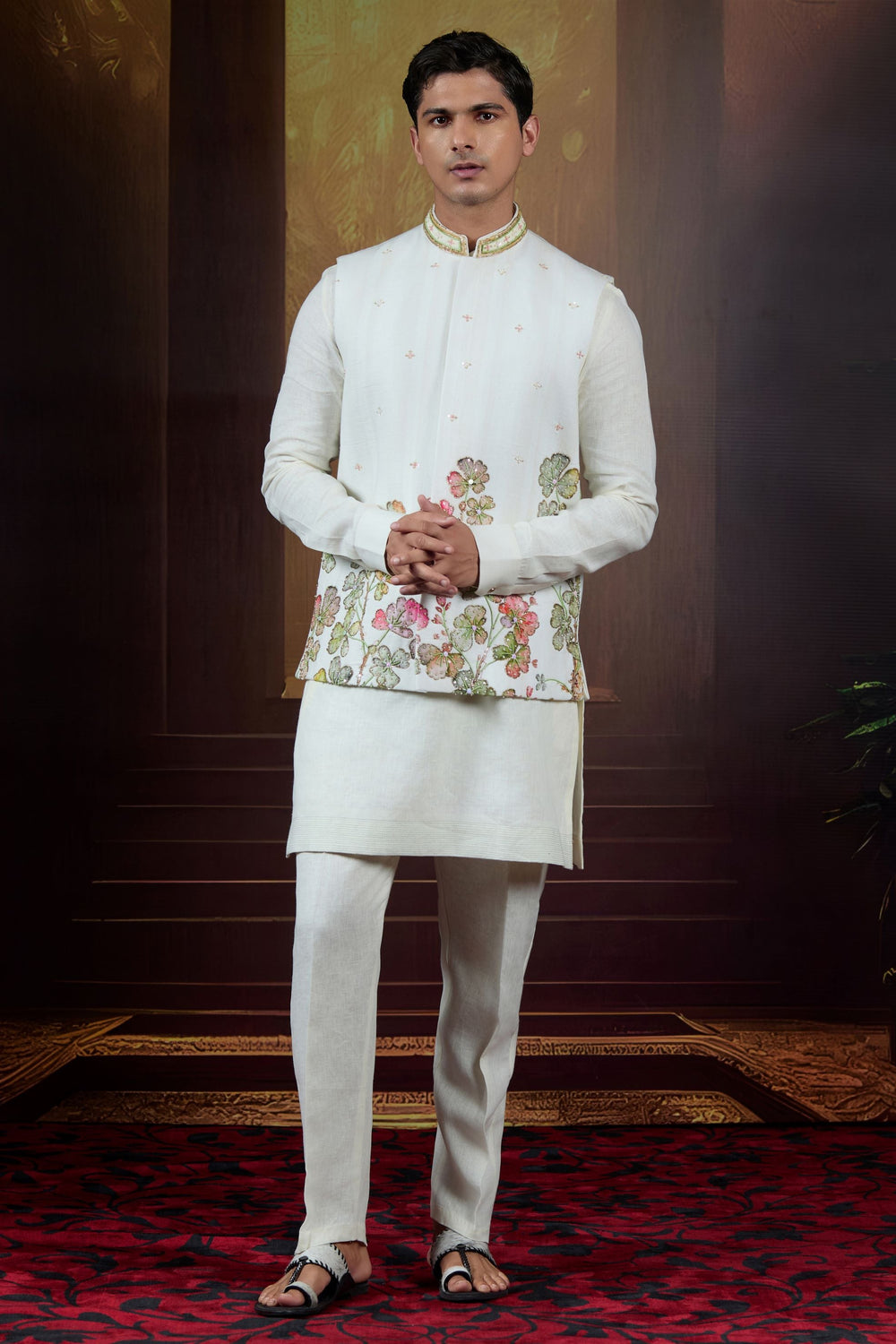 Blush Renaissance  Linen Bundi Set with Handpainted Florals